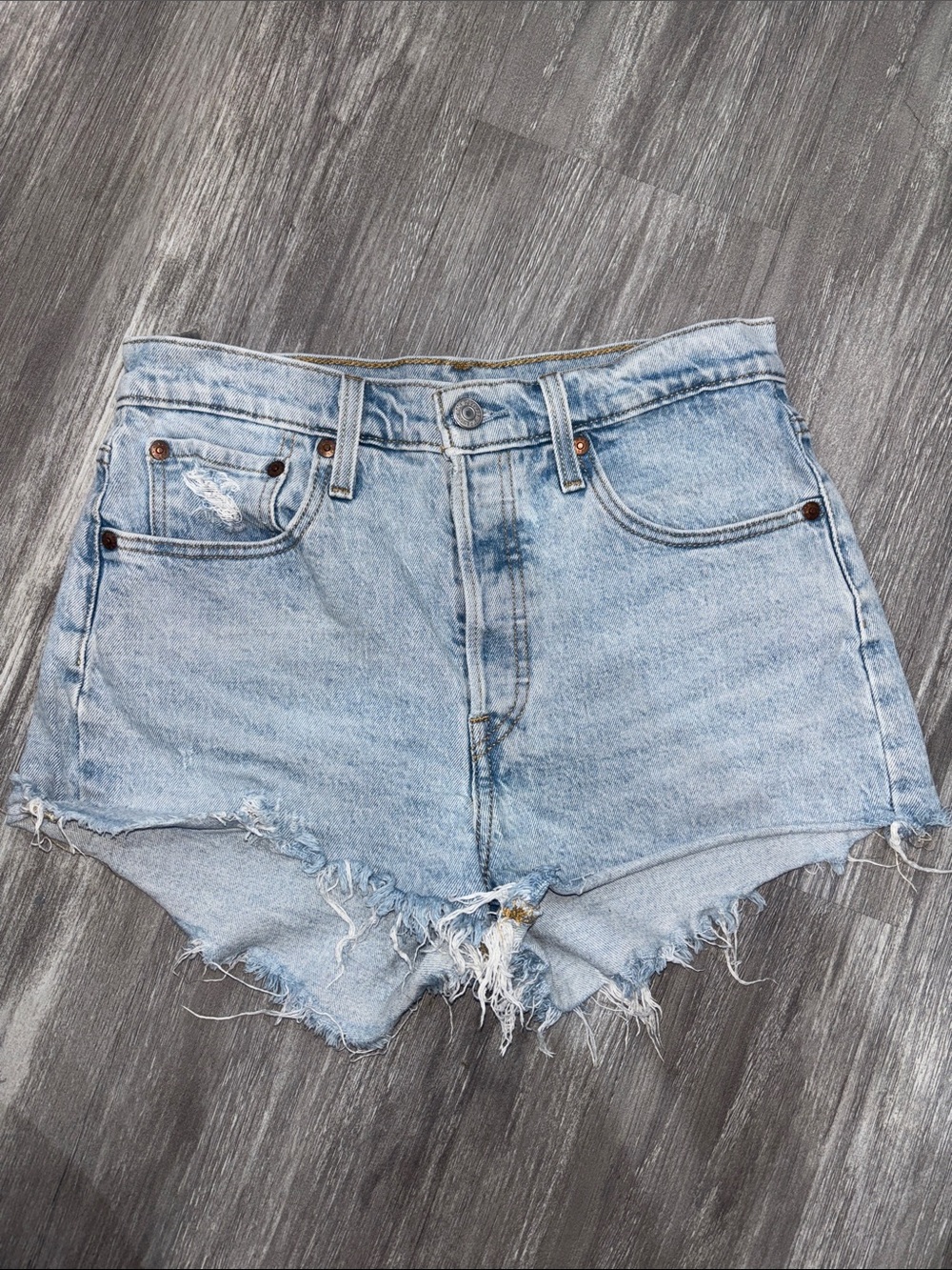 Levi's Light Blue Distressed High-Rise Denim Shorts